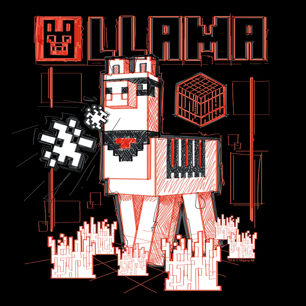 Minecraft Acid Sketch Llama Adult Short Sleeve T-Shirt - Image 2
