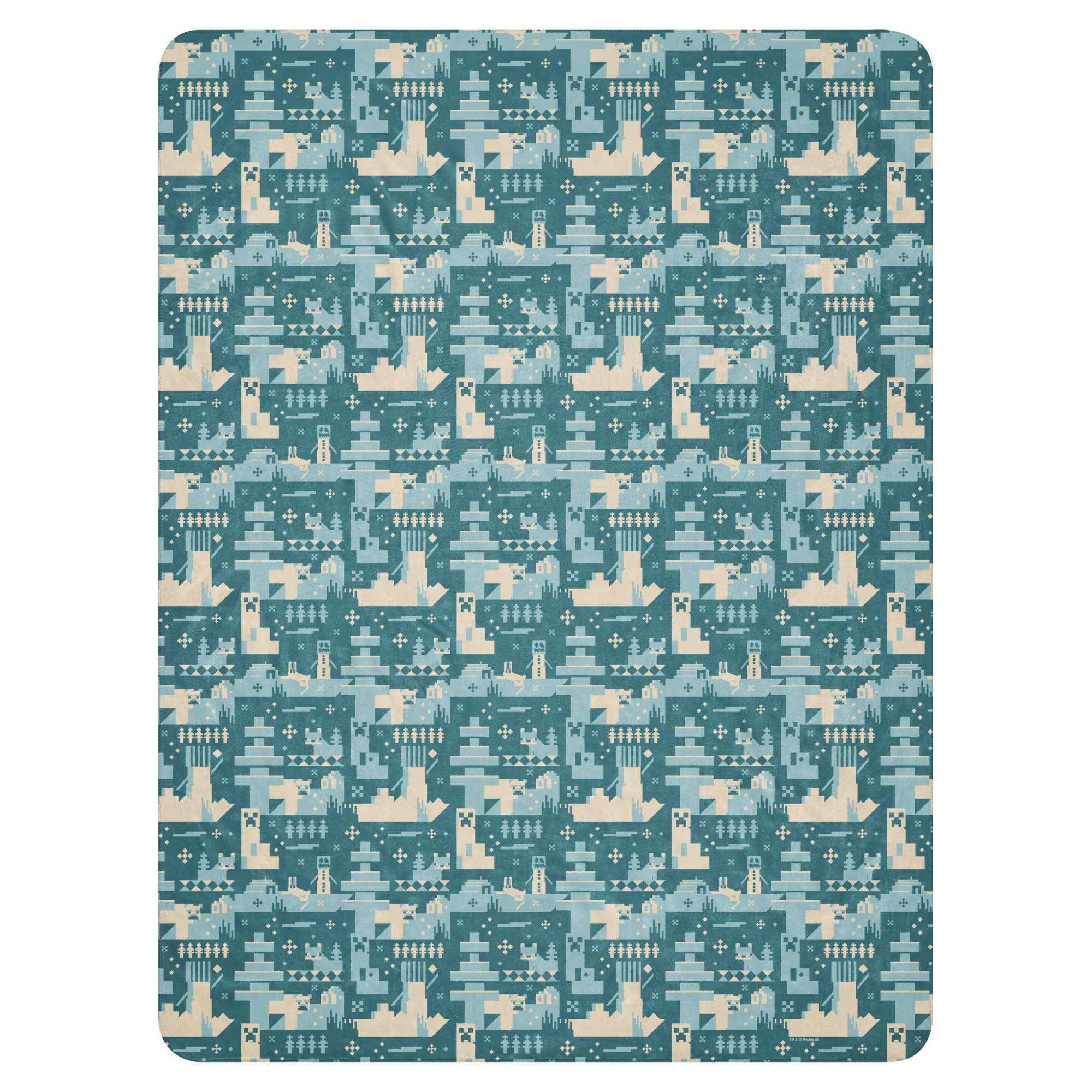 Minecraft Blue Holiday Pattern Sherpa Blanket - Image 9