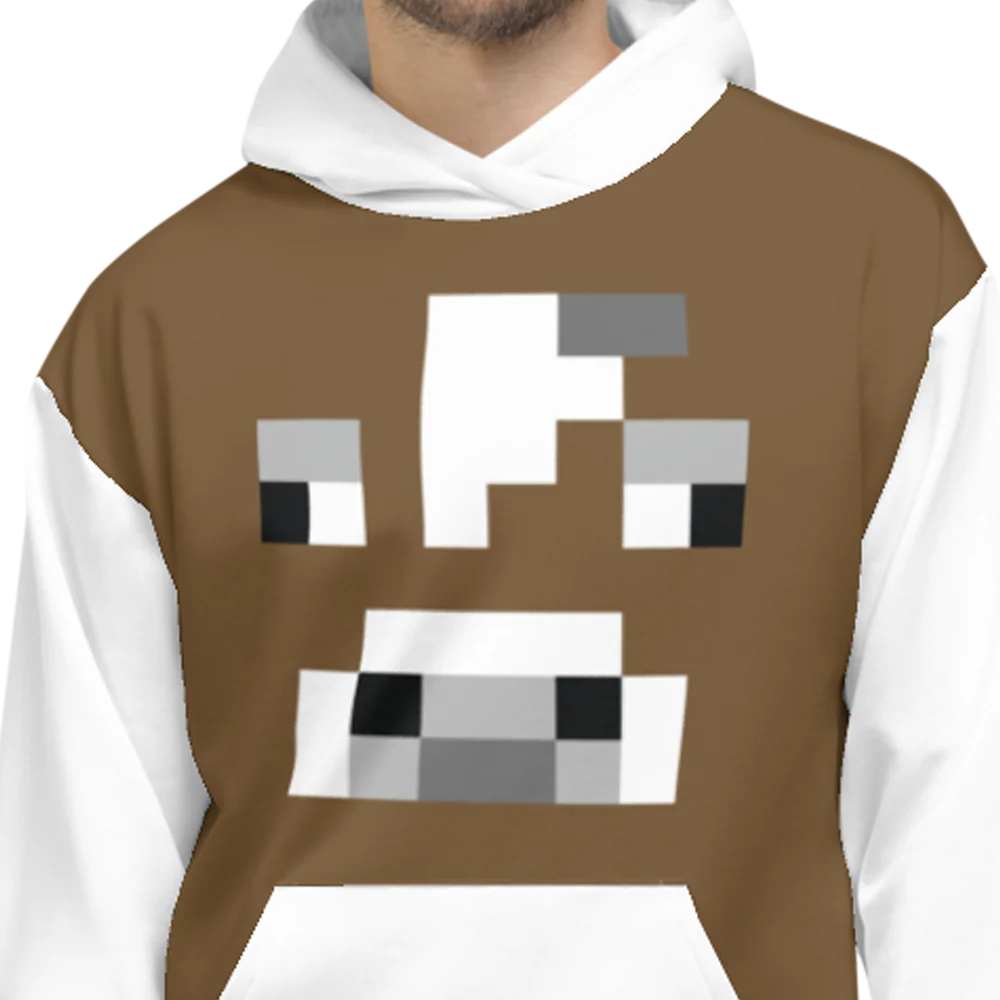 Minecraft Cow Face Adult Pullover Hoodie - Image 3