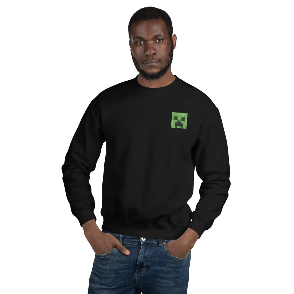 Minecraft Creeper Embroidered Adult Crewneck Sweatshirt - Image 3
