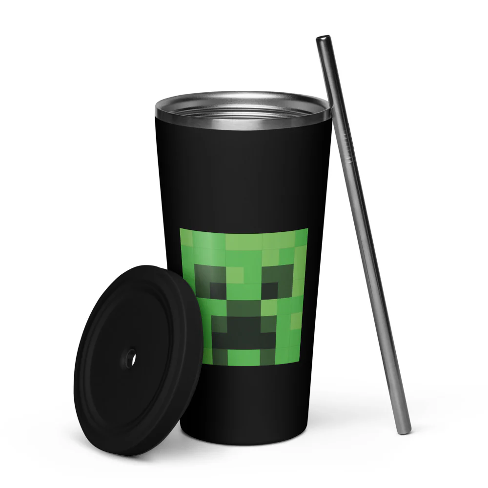 Minecraft Creeper Face Insulated Tumbler with a Straw