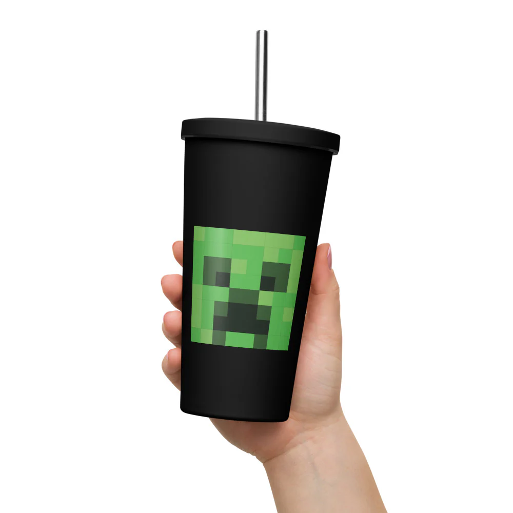 Minecraft Creeper Face Insulated Tumbler with a Straw - Image 3