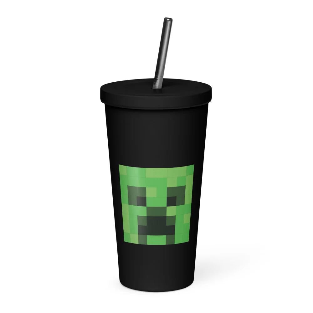 Minecraft Creeper Face Insulated Tumbler with a Straw - Image 5