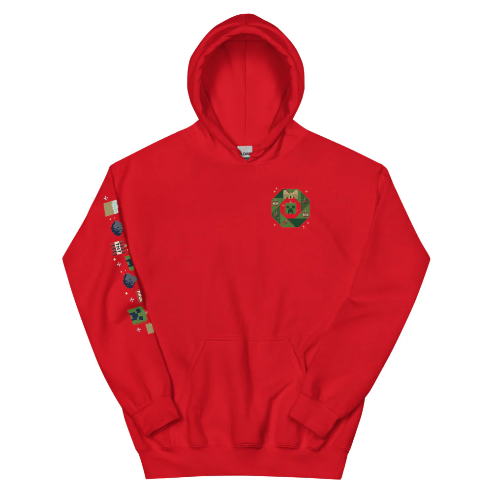 Minecraft Creeper Holiday Wreath Adult Hoodie - Image 5