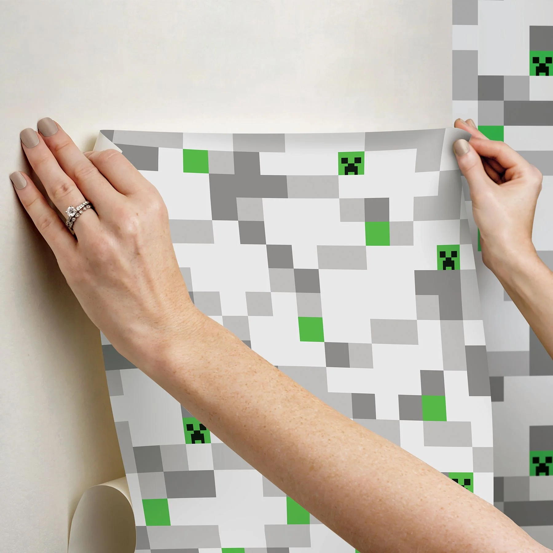 Minecraft Grey Pixel Creeper Peel & Stick Wallpaper - Image 2