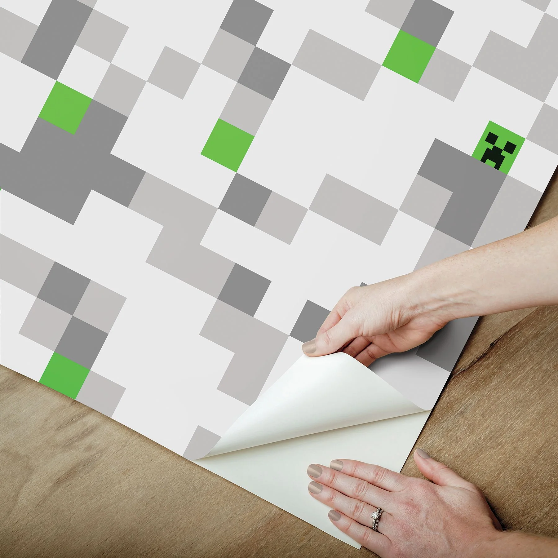 Minecraft Grey Pixel Creeper Peel & Stick Wallpaper - Image 3