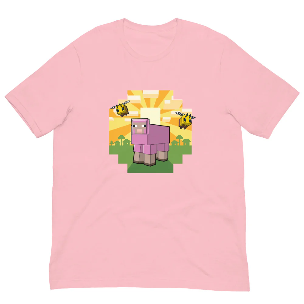 Minecraft Pink Sheep Adult T-Shirt - Image 9