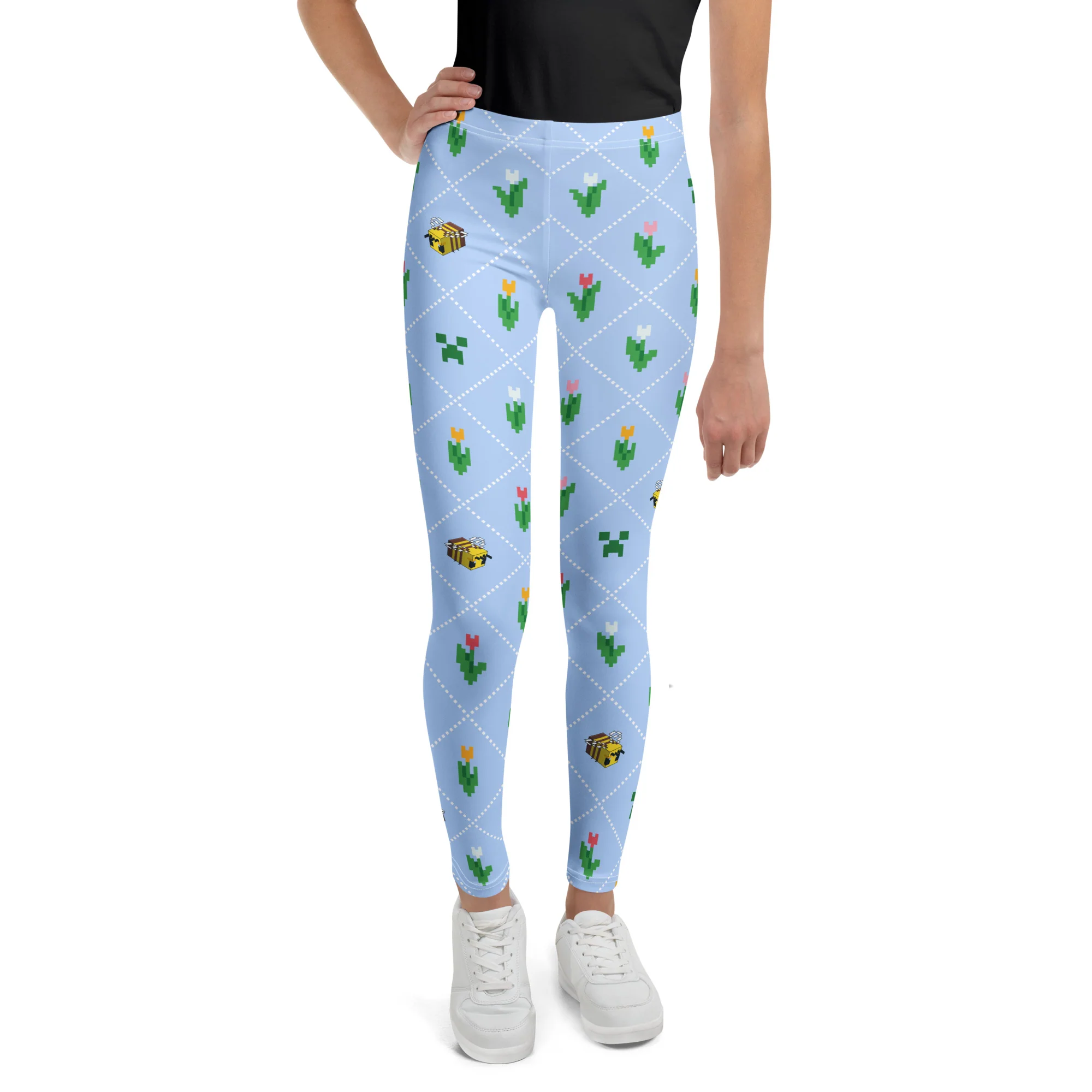 Minecraft Youth Leggings Pixel Flower Pattern - Image 2